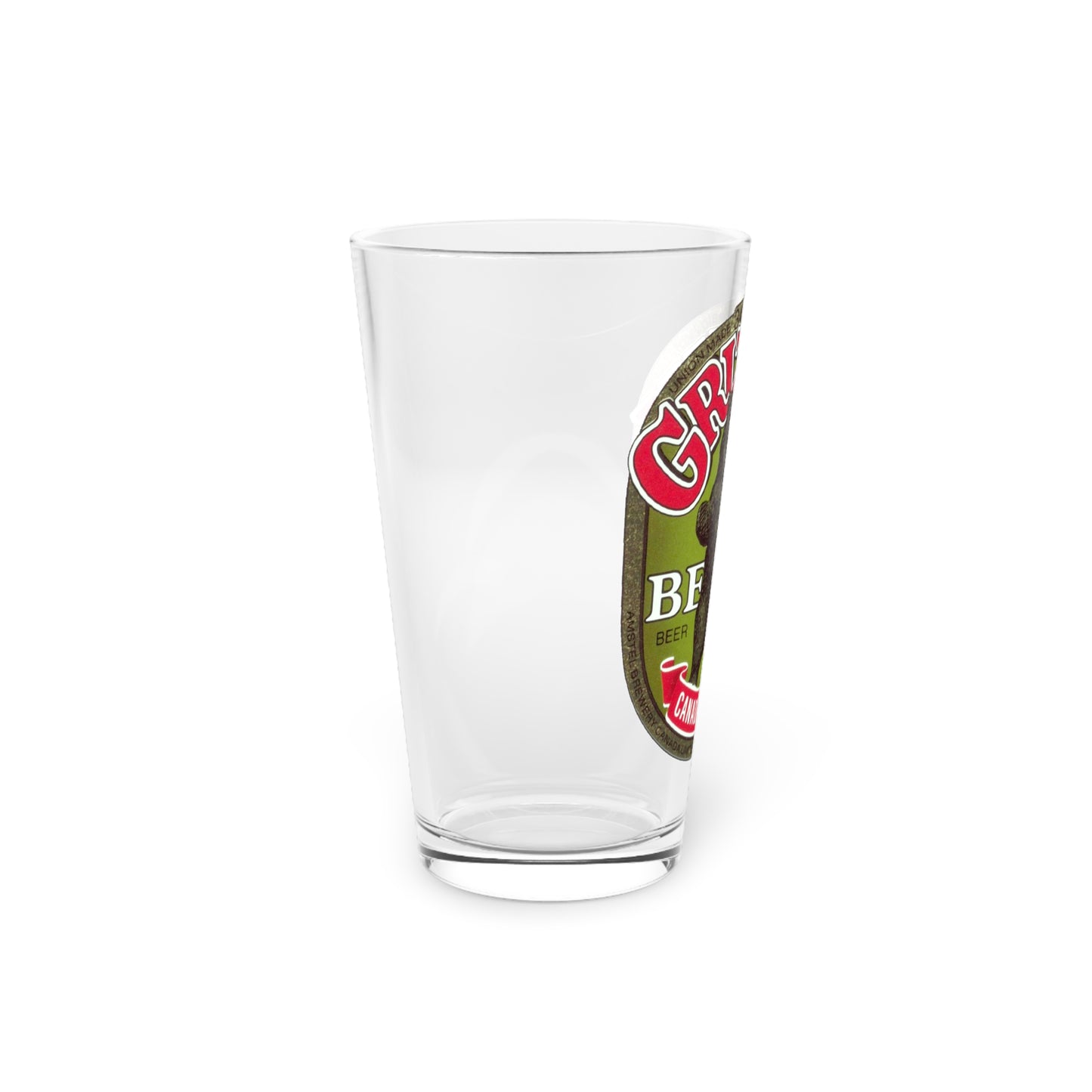 Grizzly Bear Beer Pint Glass, Union Made Canadian Lager, Hamilton Ontario Canada