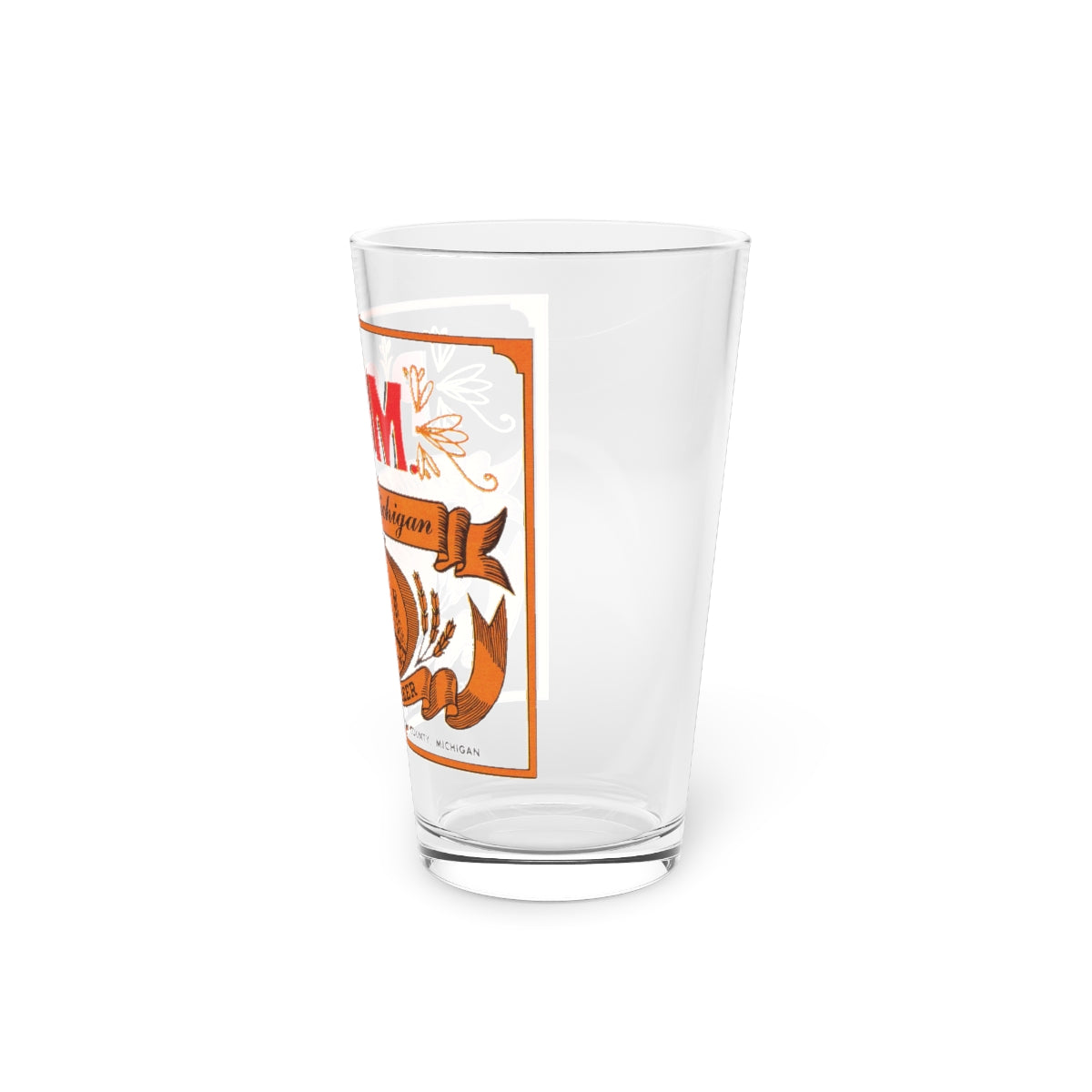 Pride of Michigan Pint Glass, Huron MI Brewery, 1950s All Malt Beer