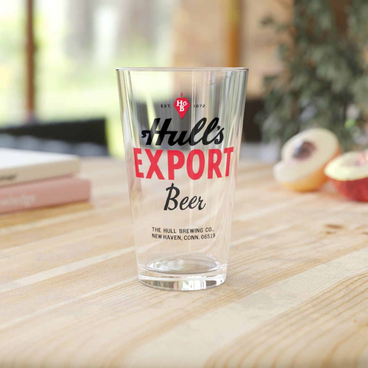 Hull's Export Beer Pint Glass, The Hull Brewing Co., New Haven CT