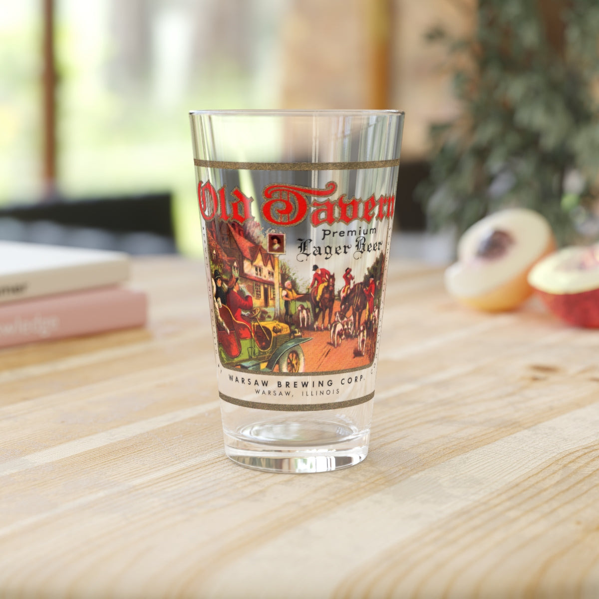 Old Tavern Premium Beer Pint Glass, Warsaw IL Brewery, Retro Label, Closed