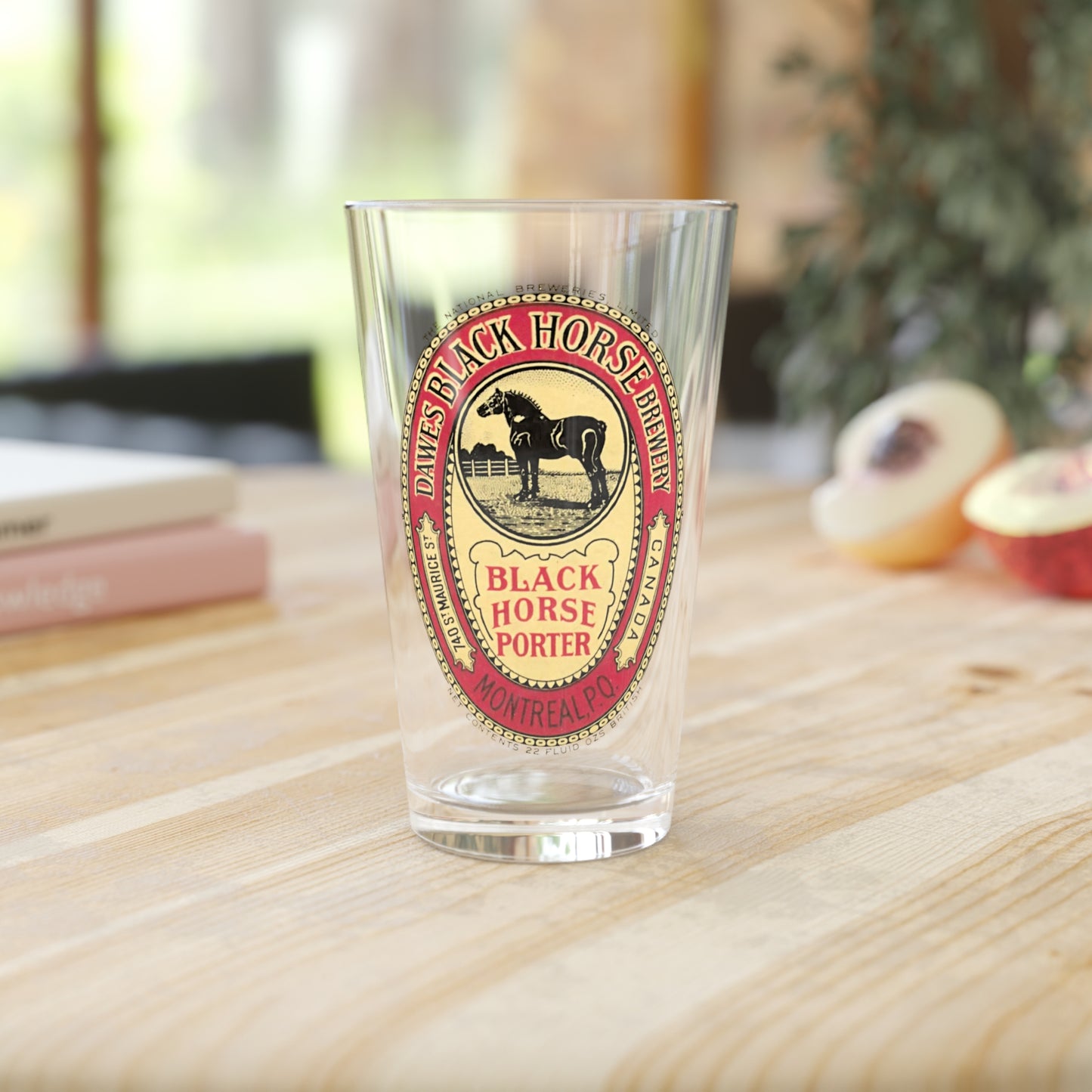 Black Horse Porter Beer Pint Glass, Historic Dawes Black Horse Brewery, Montreal Quebec Canada