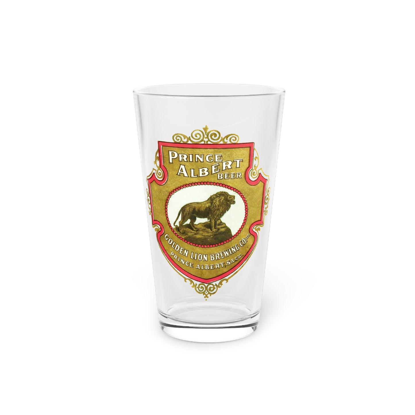 Prince Albert Beer, Golden Lion Brewing Pint Glass, Prince Albert, Saskatchewan, Canada 1895-1916