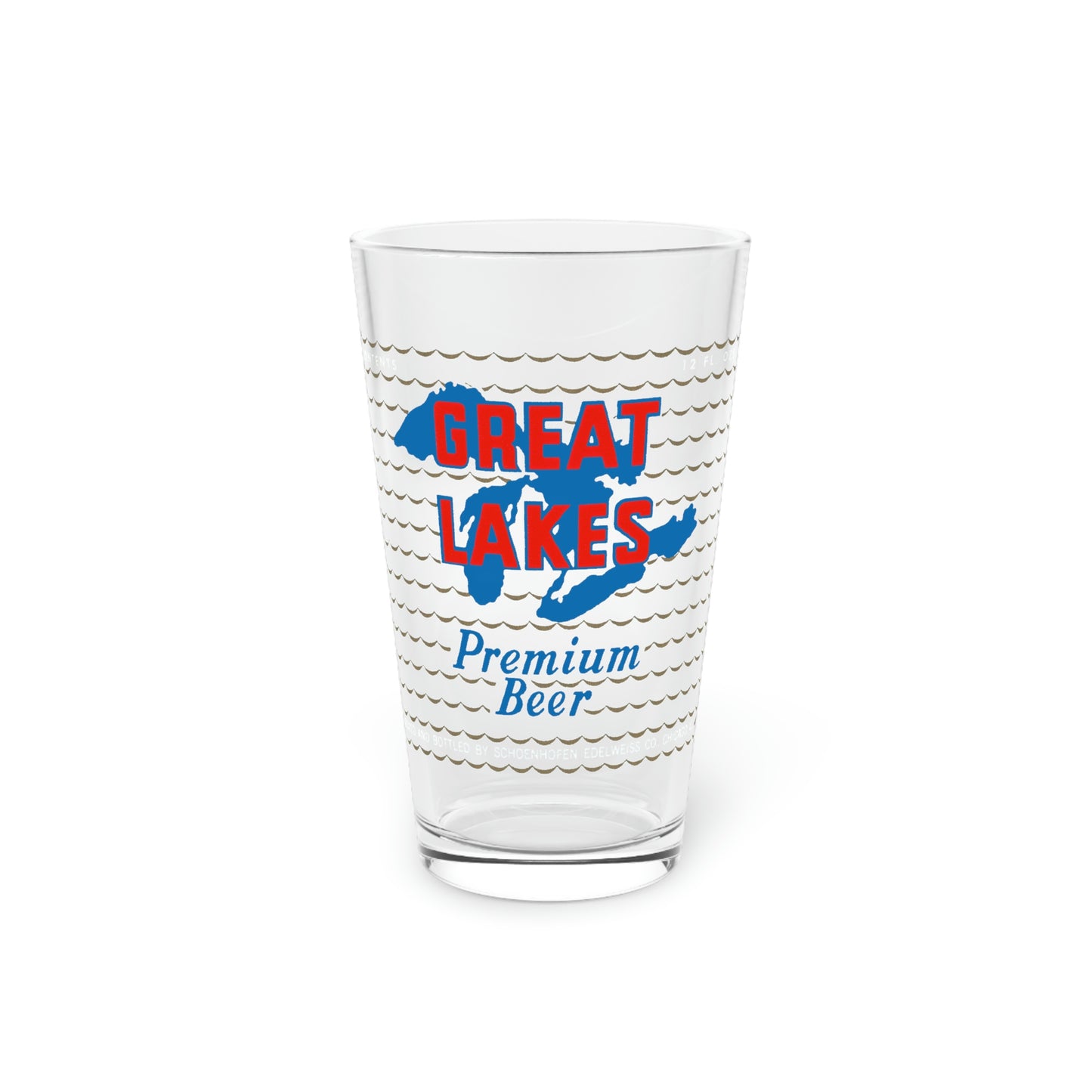 Great Lakes Premium Beer Pint Glass, Schoenhofen-Edelweiss Co, Chicago IL