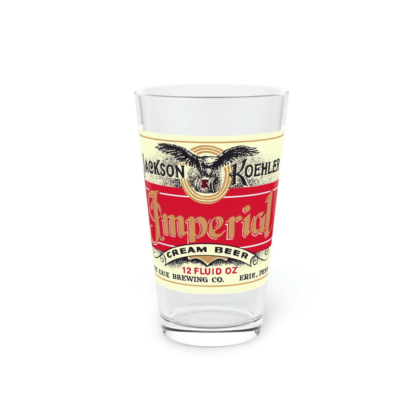 Jackson Koehler Imperial Lager Beer Pint Glass, The Eagle Erie Brewing Co., Erie Pennyslvania