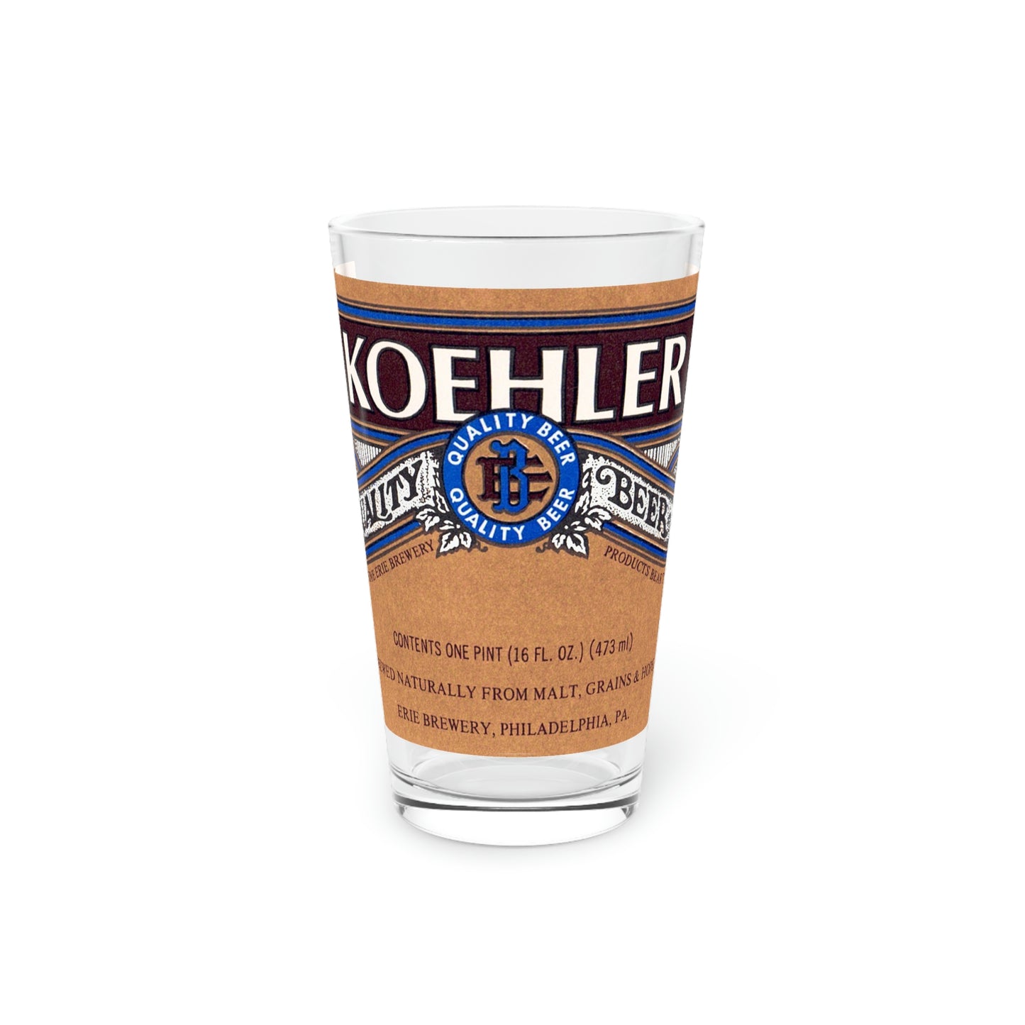 Koehler Beer Pint Glass, The Eagle Erie Brewing Co., Philadelphia Pennyslvania