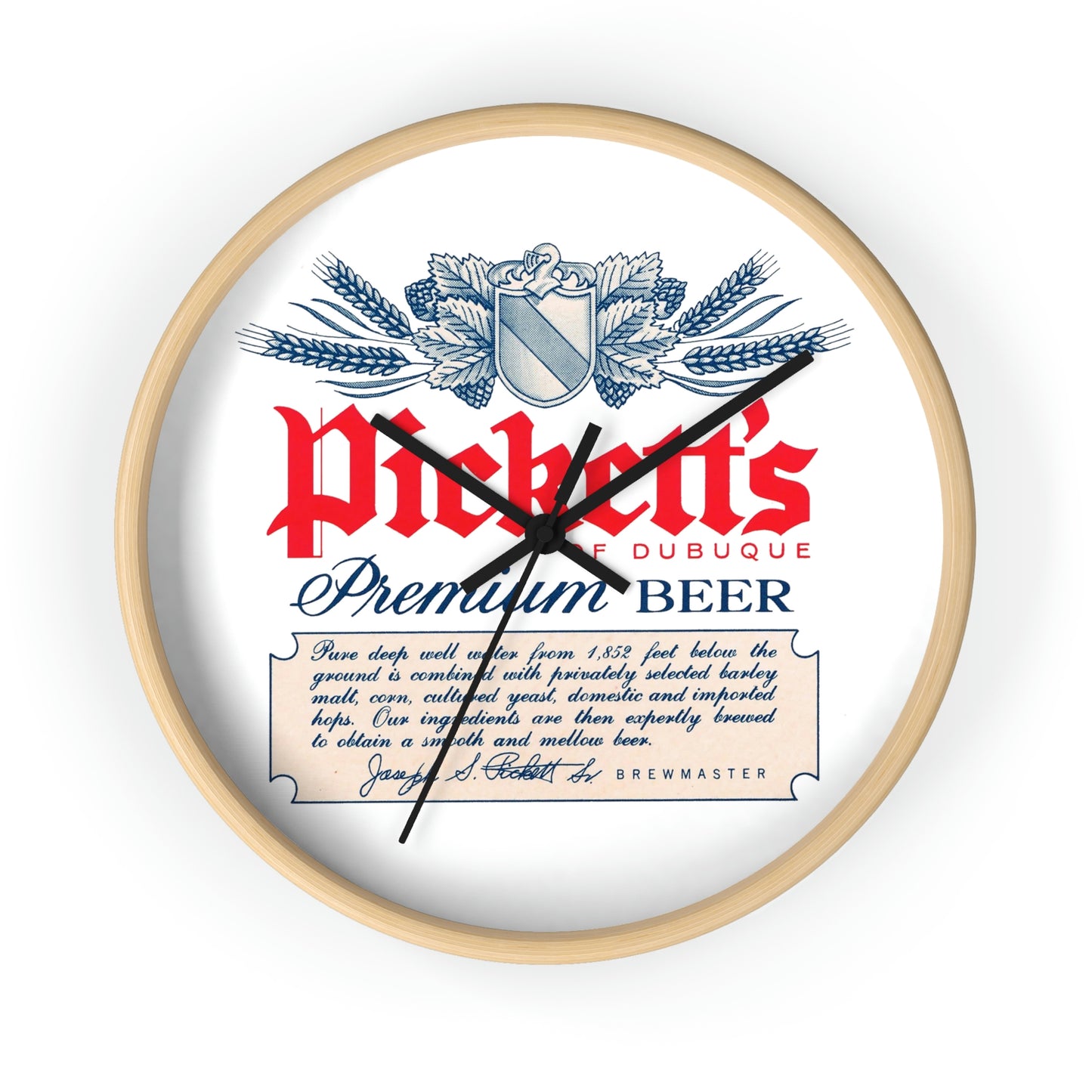 Pickett's of Dubuque Wall Clock, Famous Dubuque IA Premium Beer, Closed Brewery