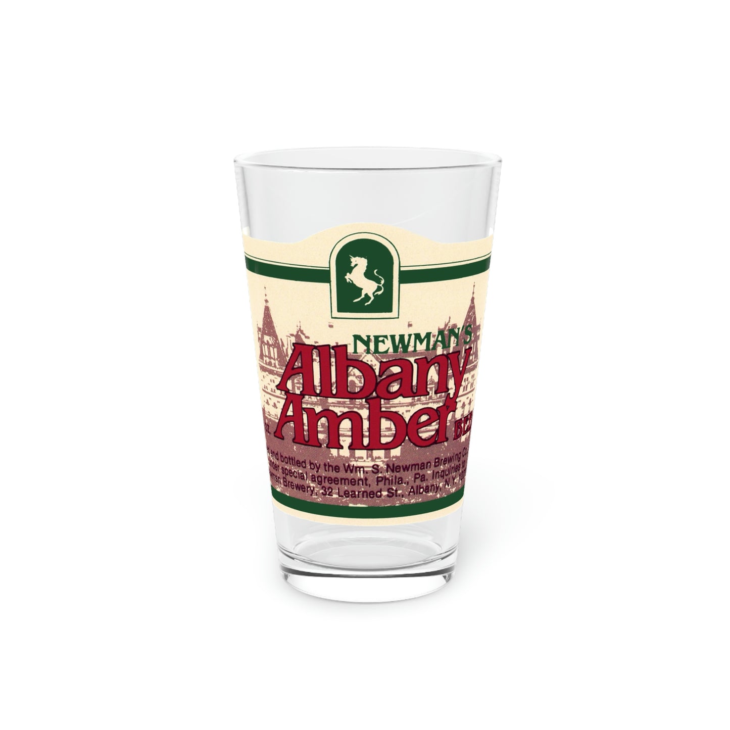 Newman's Amber Ale Pint Glass, Historic Wm S Newman Brewing Co., Albany NY Craft Beer Mircobrewery