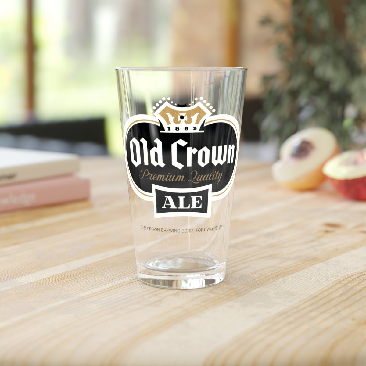 OLD CROWN ALE Pint Glass, Fort Wayne Indiana ~ Vintage Retro Beer Label