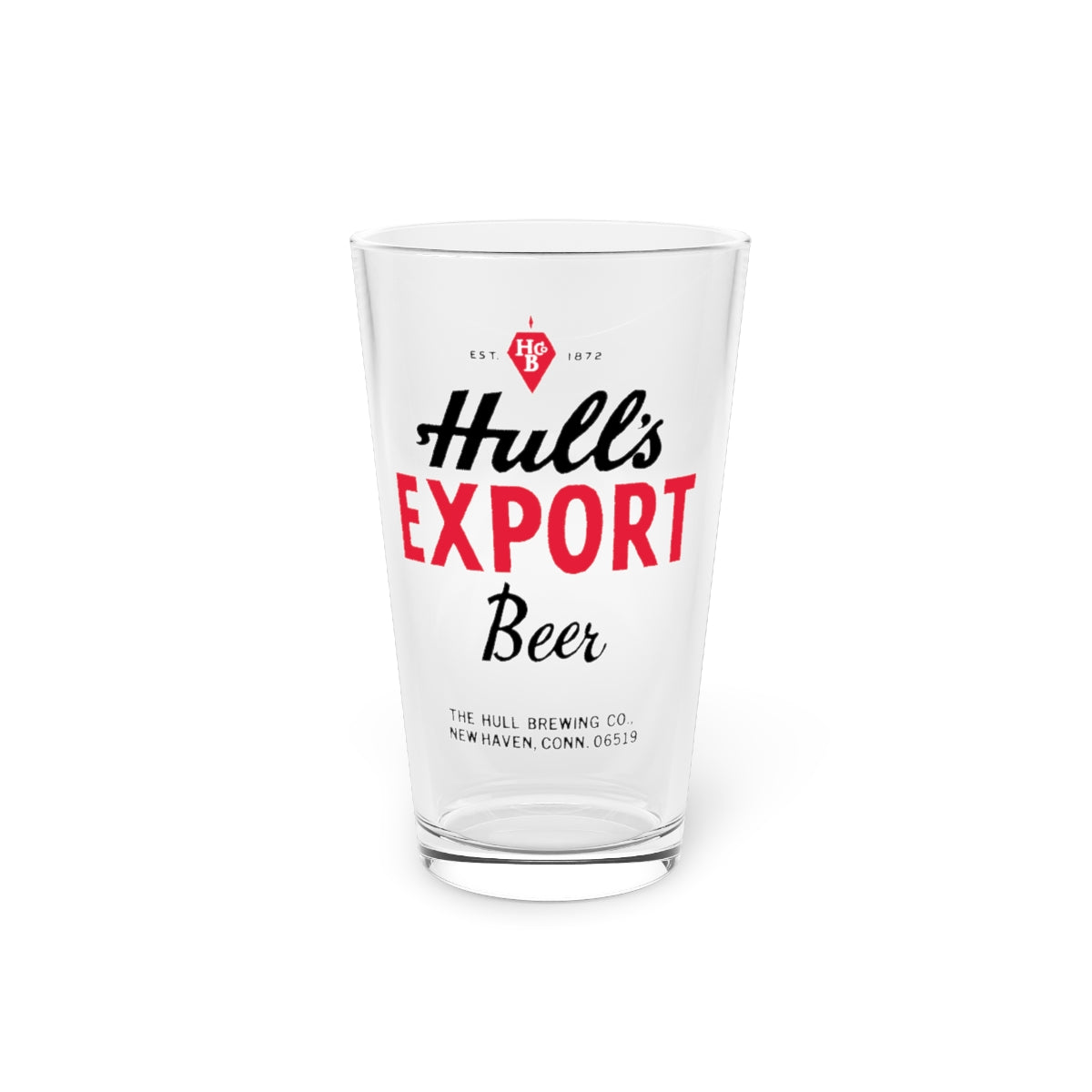 Hull's Export Beer Pint Glass, The Hull Brewing Co., New Haven CT