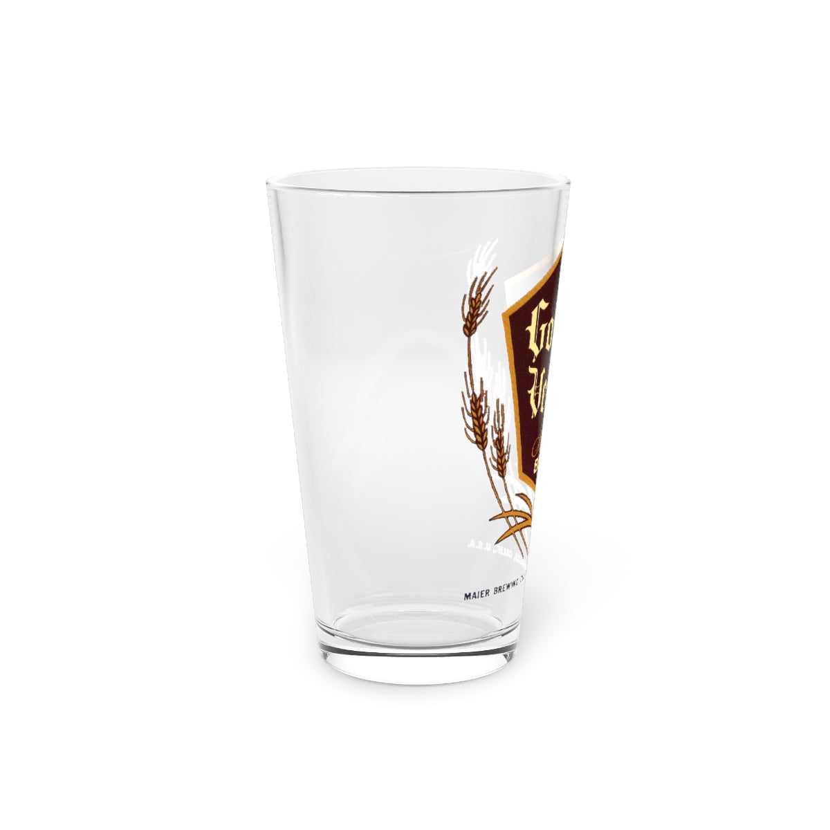 Golden Velvet Premium Beer Pint Glass, Maier Brewing, Los Angeles CA, Closed