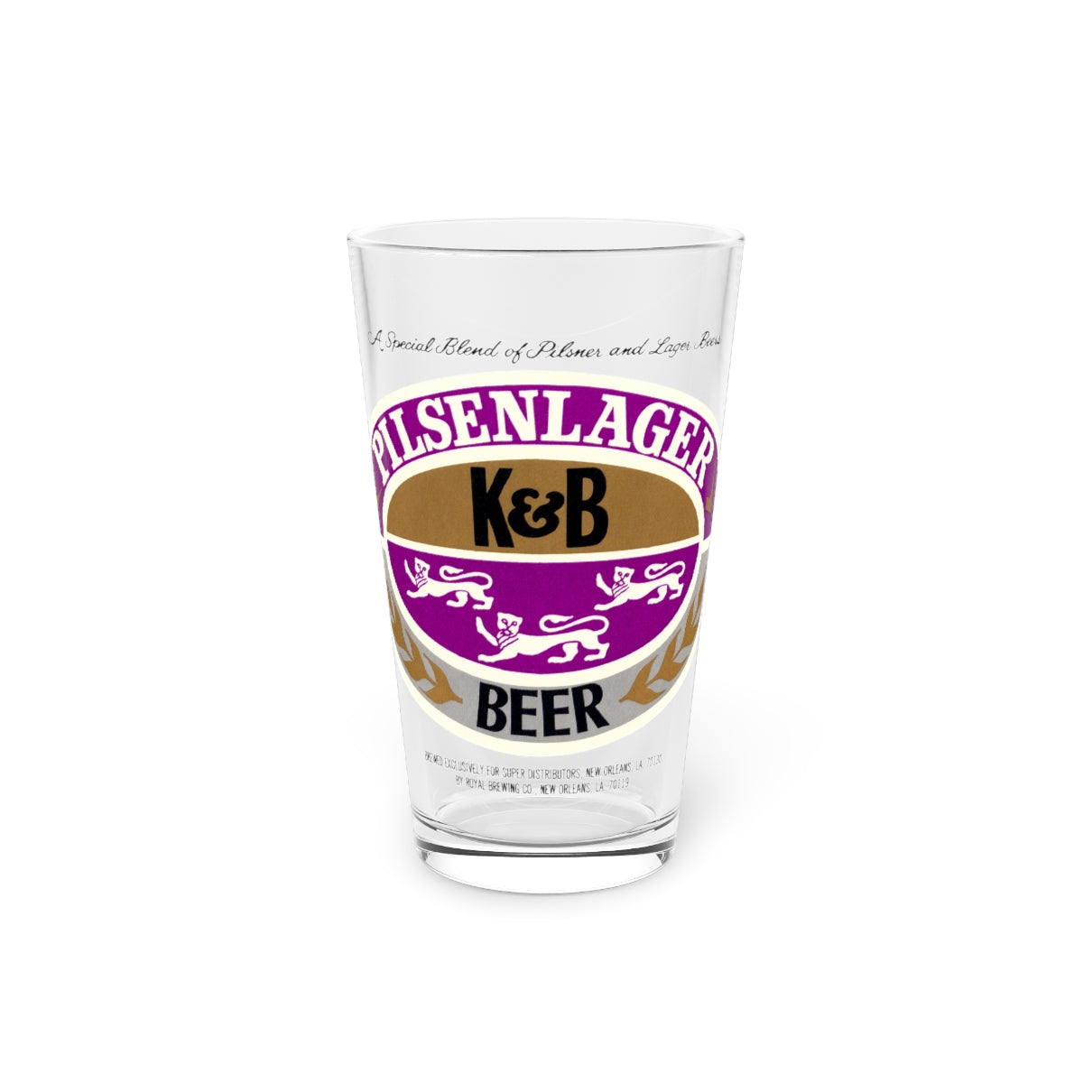 K&B Pilsenlager Beer Pint Glass, Royal Brewing, New Orleans, LA