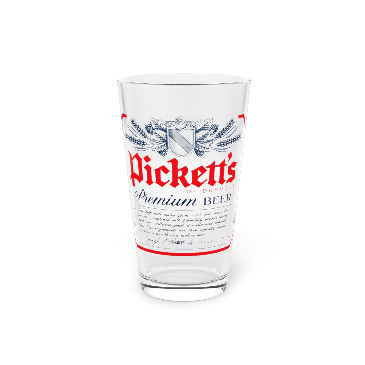 Pickett's of Dubuque Pint Glass, Dubuque IA Closed Brewery Vintage Beer