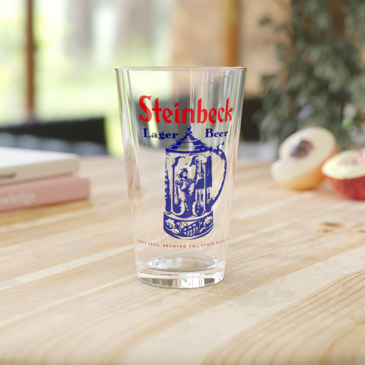 Steinbeck Lager Beer Pint Glass, Santa Rosa CA Grace Bros Brewing