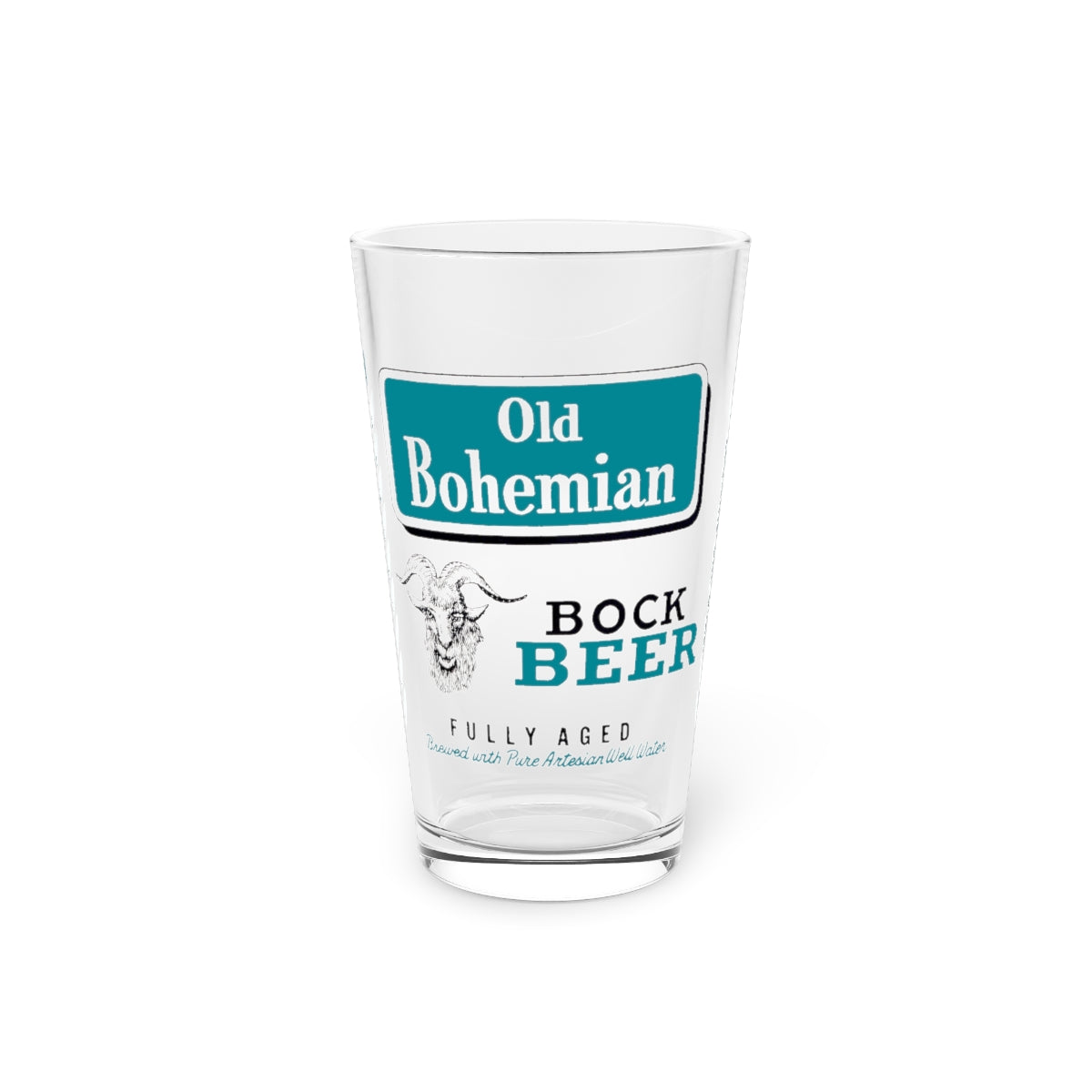 Old Bohemian Bock Pint Glass, Hammonton NJ Brewery, Retro Beer Label, Closed