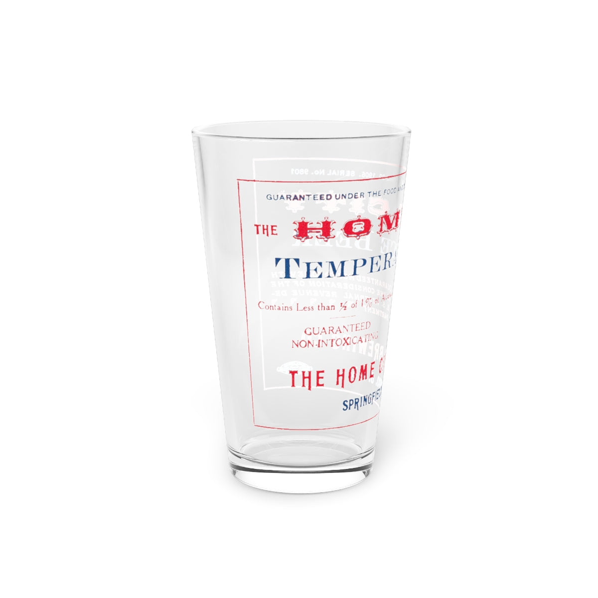 Temperance Beer Pint Glass, Home City Brewing Co., Springfield OH