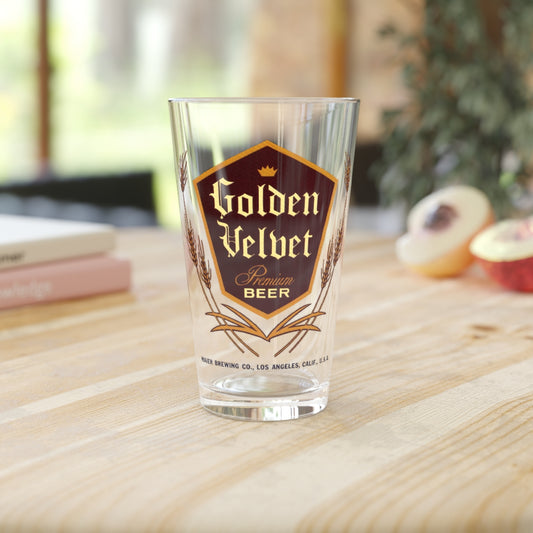 Golden Velvet Premium Beer Pint Glass, Maier Brewing, Los Angeles CA, Closed