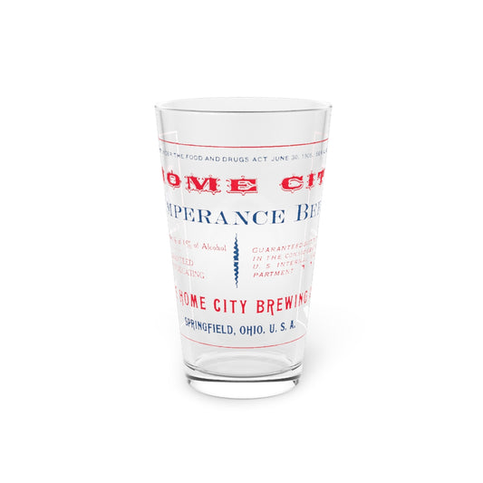 Temperance Beer Pint Glass, Home City Brewing Co., Springfield OH