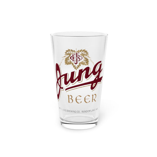 RANDOM LAKE WI Pint Glass ~ Jung Beer ~ Wm G Jung Brewing Co ~ Retro Beer Label