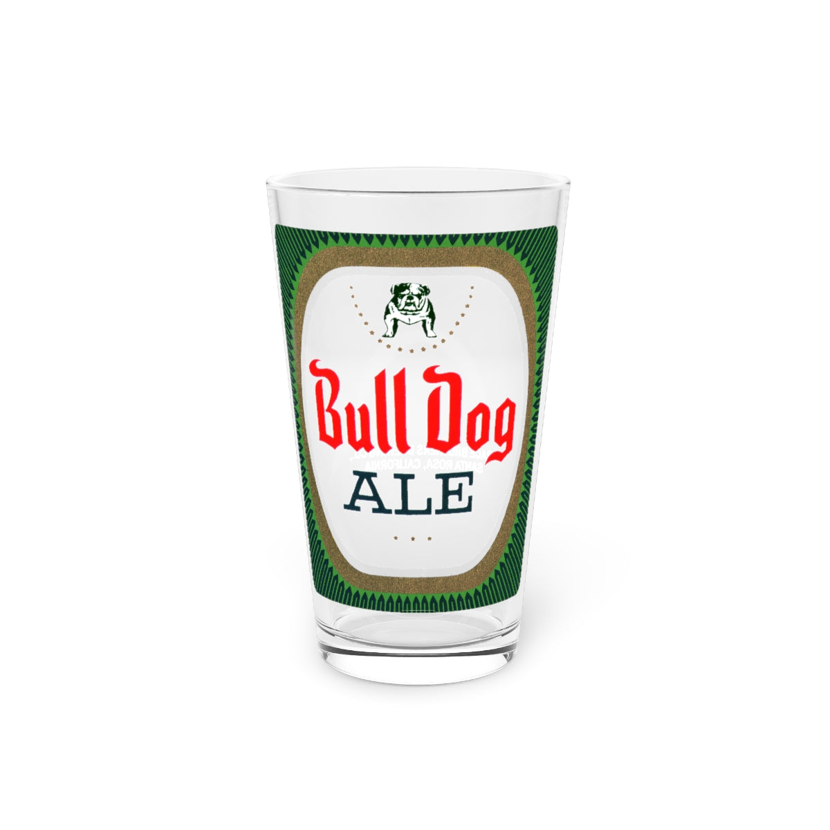 Bull Dog Ale Pint Glass, Grace Brothers Brewery Retro Beer Label, Santa Rosa CA