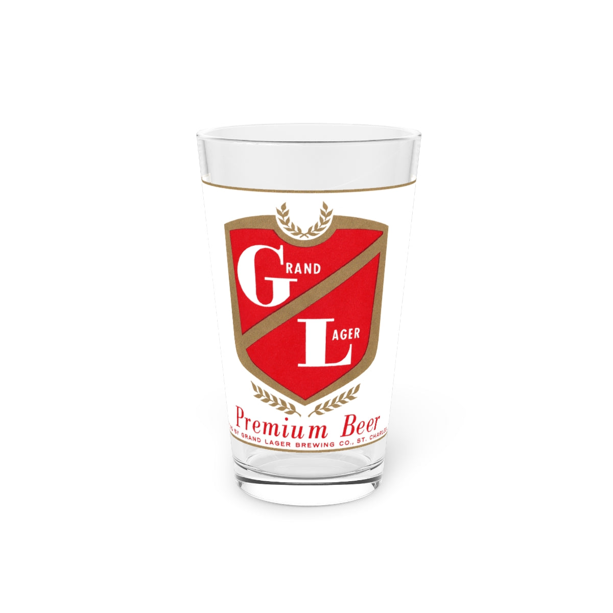 Grand Lager Brewing Premium Beer Pint Glass, St. Charles, St. Louis Missouri