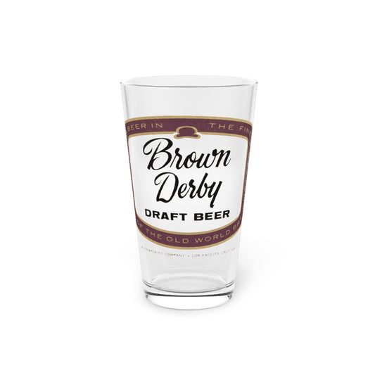 Brown Derby Draft Beer Pint Glass ~ Vintage Maier Brewing Label, Los Angeles CA