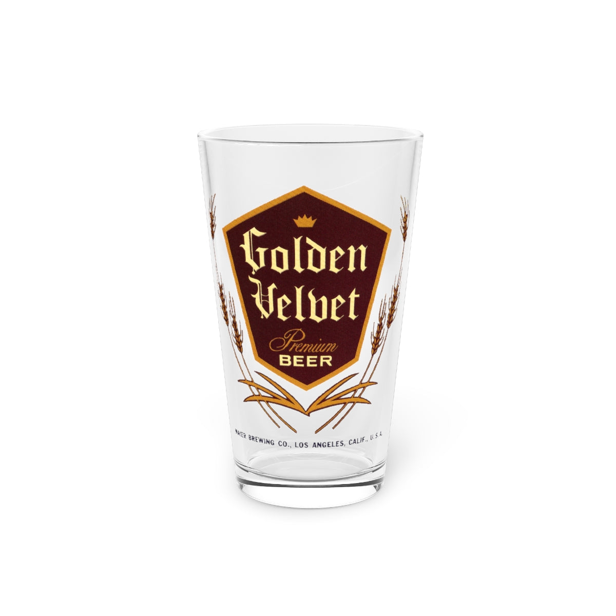 Golden Velvet Premium Beer Pint Glass, Maier Brewing, Los Angeles CA, Closed