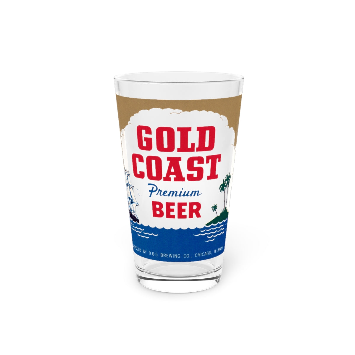 CHICAGO GOLD COAST Pint Glass ~ 905 Brewing Co. ~ Vintage Gold Coast Premium Beer Label