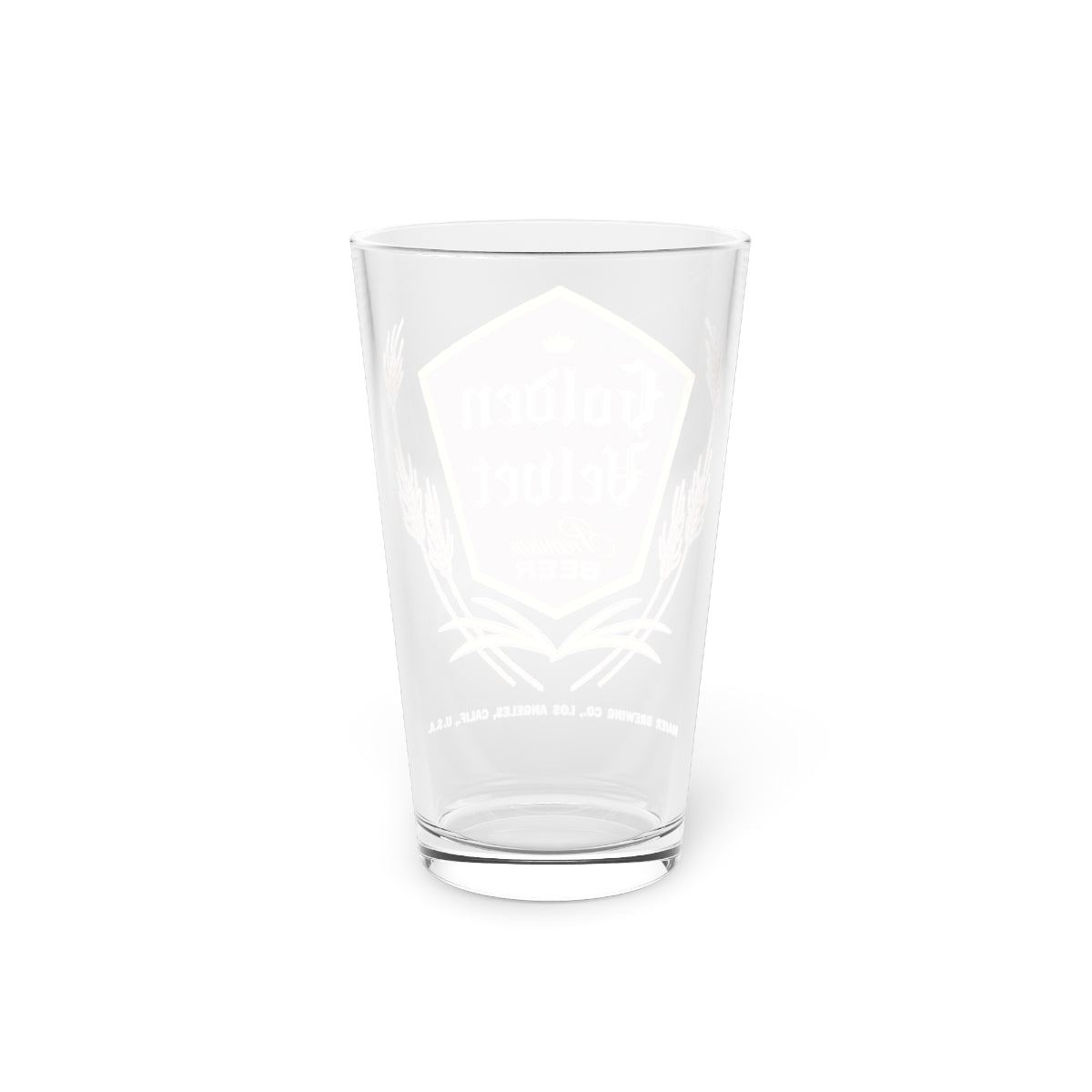 Golden Velvet Premium Beer Pint Glass, Maier Brewing, Los Angeles CA, Closed